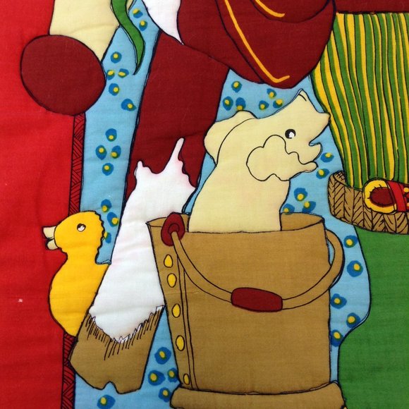 Vintage Quilted Baby Blanket Bears Cow Ducks Pigs Clown 33 1/2" x 41 1/2" - Picture 5 of 15